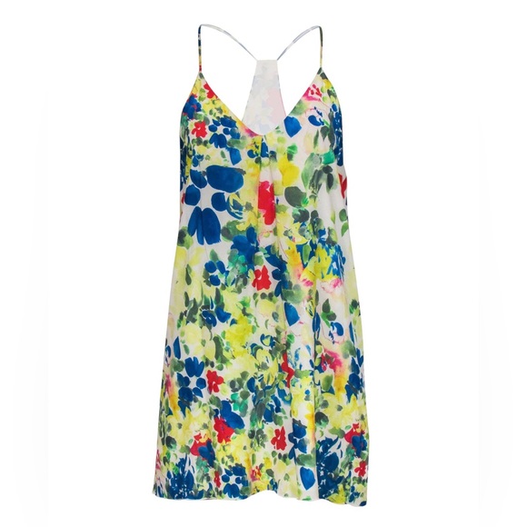 NWT Alice & Olivia - Silk Multicolored Floral Print Racerback Shift Mini Dress - Picture 1 of 10